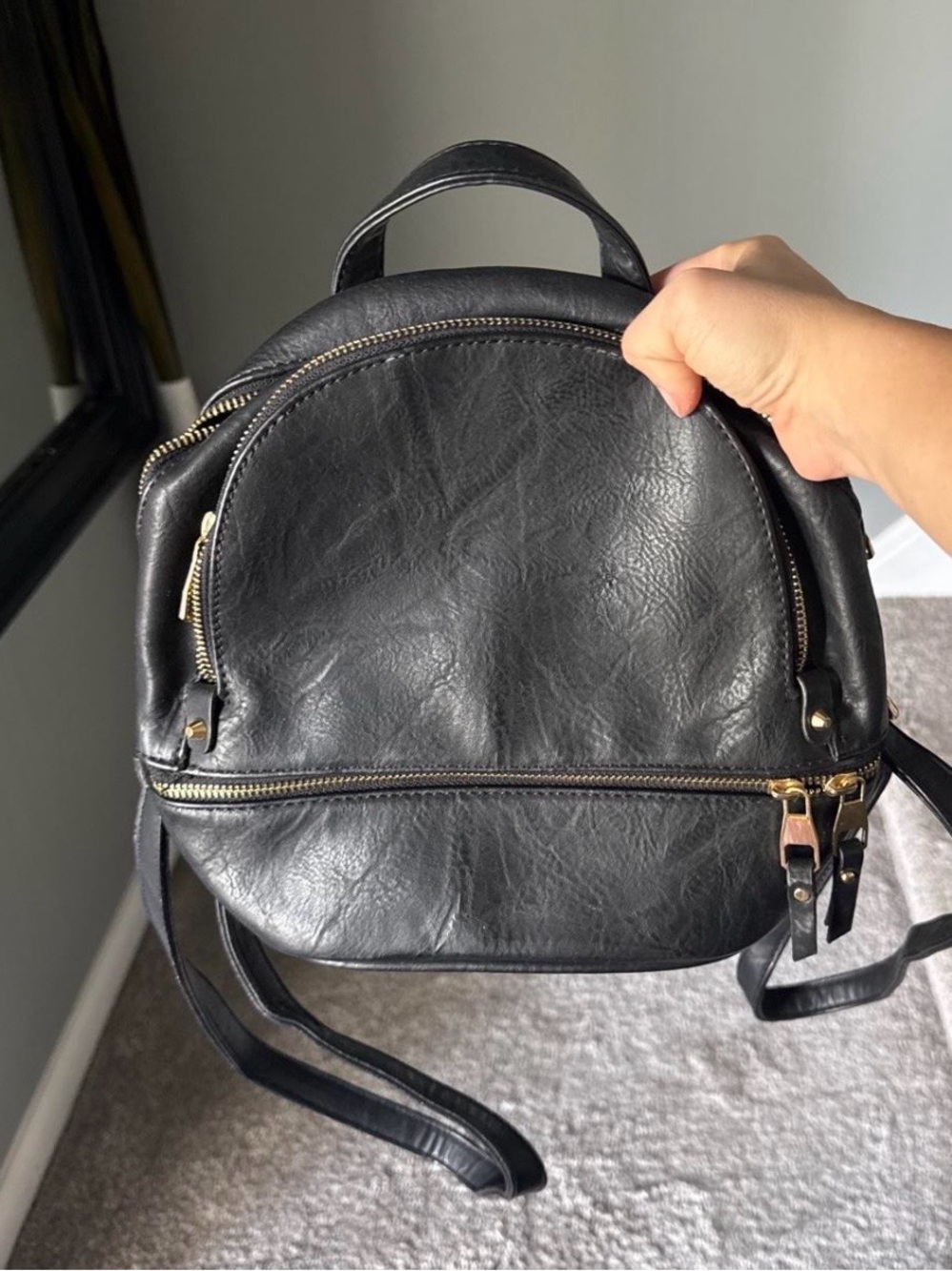 Classic Black Faux Leather Mini Backpack